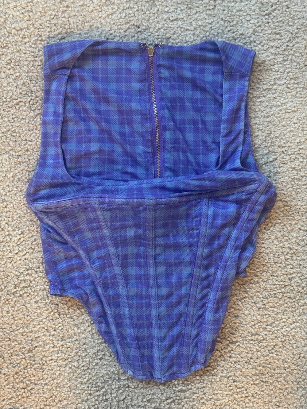 Miaou Corset Top Purple Plaid Square Neck Zip Sleeveless Solid Size M RRP$270